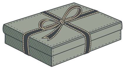 Illustration of a gray gift box with a black ribbon tied in a bow, , perfect for any occasion