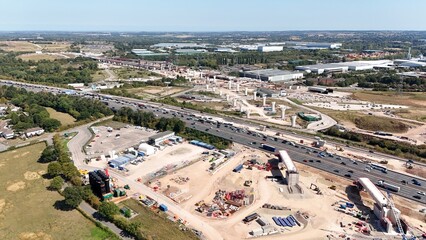 Aerial drone shot of HS2 high speed railway construction work in Birmingham, modern transport connections between London, huge engineering and infrastructure UK England Europe 