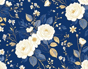 高級感のある青とグレーのロココ調壁紙デザイン Luxury Rococo Wallpaper Design in Blue and Gray Tones	