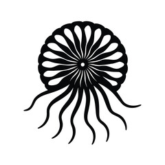 Black Silhouette of a Jellyfish with Radial Filaments