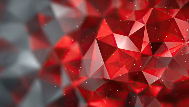 Abstract geometric background, red and gray, triangular shapes, glowing particles