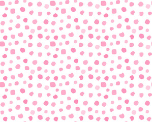 Pink watercolor polka dot seamless background with soft texture, perfect for scrapbooking, invitations, kids decor, and playful creative projects. Vector illustration.