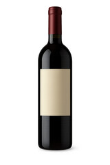 Elegant red wine bottle with blank label isolated on black background perfect for branding and packaging design presentation