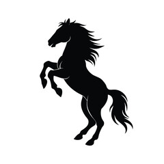 Black Silhouette of a Rearing Wild Stallion