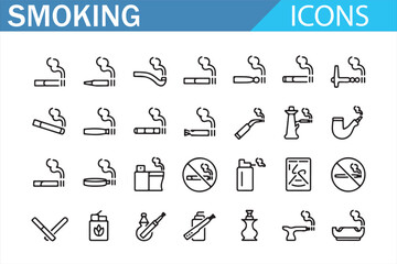 Smoking icons with no-smoking symbols and pipes for health and lifestyle content.