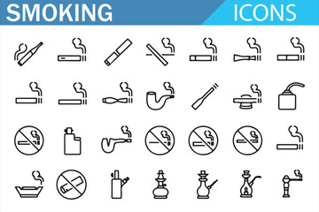 Various smoking devices and no-smoking symbols designed for anti-smoking campaigns.
