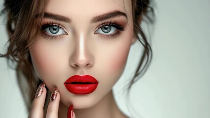 Captivating beauty makeup tutorial featuring striking red lips and flawless skin