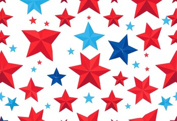 Obraz premium Seamless vector pattern of red and blue stars on white background, element, background
