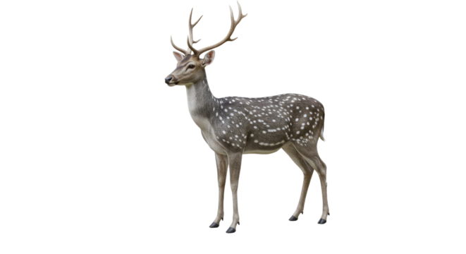 Majestic Axis Deer with Antlers Isolated on White Background.