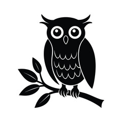 Owl Sitting on Tree Branch Silhouette Design