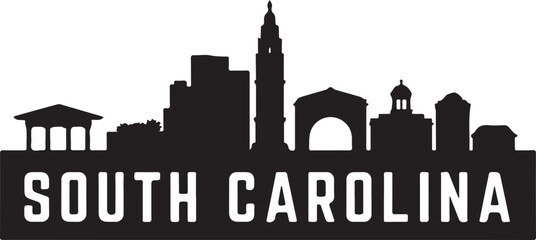 Fototapeta premium South Carolina Skyline Silhouette | State Landmarks Vector | Black and White Design