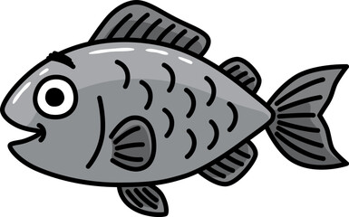 Vector Cartoon Hand Drawn Happy Gray Fish