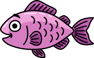 Vector Cartoon Hand Drawn Happy Pink Fish