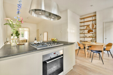 Modern Kitchen Interior with Floral Accents