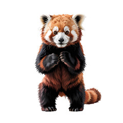 Obraz premium Cute red panda standing upright in a playful pose with vivid fur and engaging expression in a bright, neutral background