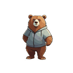 Cartoon bear character wearing a hoodie standing confidently with a friendly expression in a minimalist style