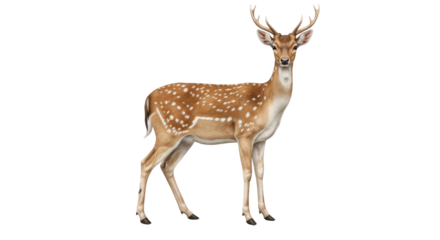 Majestic Fallow Deer Standing Proudly Against a White Background.