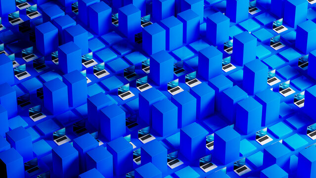 Exploring data technology with laptops and servers in a modern setup