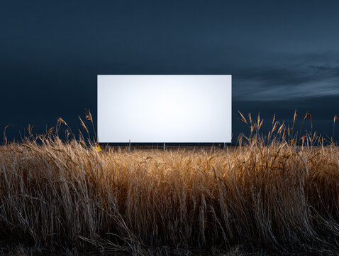 Blank Billboard Advertising Isolated Field Night Sky Clouds Landscape Marketing Display Nature Empty Sign Rural Dark Foreground Minimalism Illuminated Lamp Dusk Evening Modern Design Copyspace