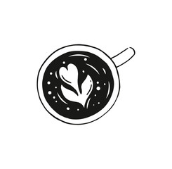 Coffee cup with plant flat icon. Black and white graphic