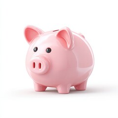 A glossy pink piggy bank sits against a clean white background, representing saving and financial management, Ideal for financial articles, budgeting guides, or promotional materials on savings,