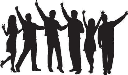 Jubilant Group Silhouettes Cheering and Celebrating Together