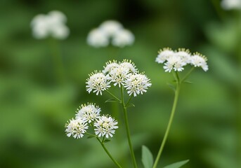 Delicate white wildflowers bloom with serene grace in lush green nature