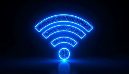 Neon wifi symbol with a digital, glowing effect
