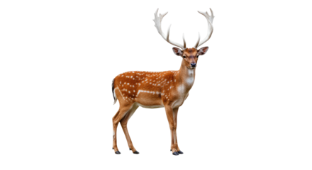 Majestic Fallow Deer with Large Antlers on White Background.