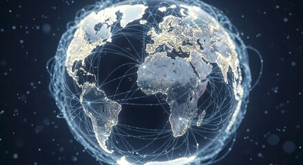 Luminous Digital Globe Showcasing Global Connectivity with Glowing Network Lines.