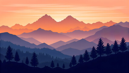 Minimalist Mountain Vector Silhouette | Sunset Landscape | Poster & Print Art


