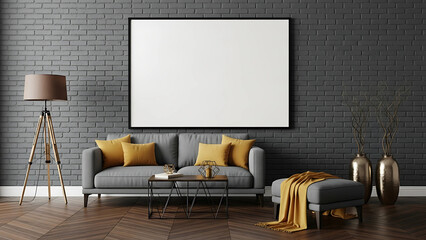 mock up poster with vintage hipster loft interior background, 3D render
