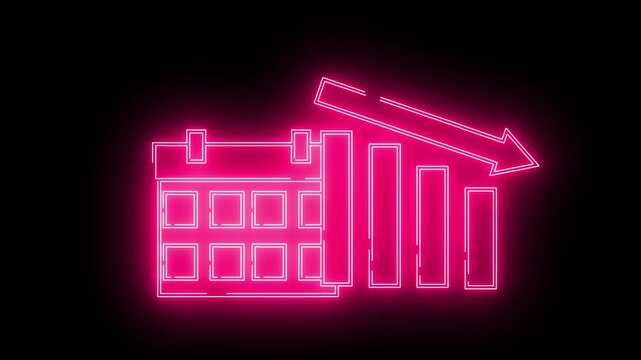 calendar icon and graph icon down with neon effect