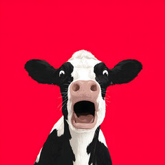 A cow with its mouth open and eyes wide open