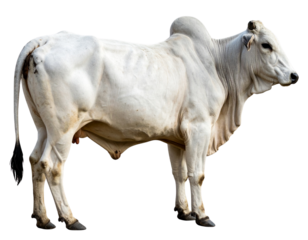 Majestic Grey Zebu Cow with Prominent Hump in Side Profile, Isolated on Transparent Background PNG