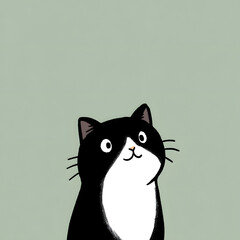 A black and white cat with a white face is looking at the camera