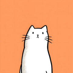 A cartoon cat is standing in front of an orange background
