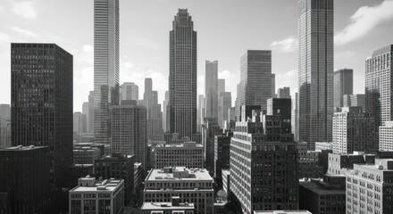 Monochromatic Majesty - A High-Contrast Cityscape of Towering Urban Skyscrapers.