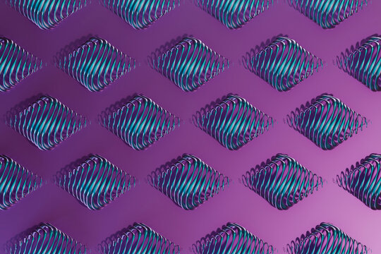 Abstract geometric pattern with turquoise diamonds on purple background