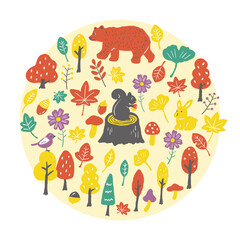 Hand-drawn Autumn Forest Illustration (Color) / 手描き・秋の森イラスト（カラー）