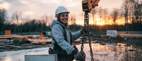 AI generator images of Safety Training For Employees Female construction worker posing in protective gear at work site. Concept. Construction worker. Work site. Protective gear. Woman posing. Professi