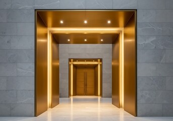 Luxurious Golden Passage with Marble Walls and Warm Illumination