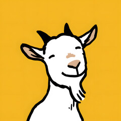 A goat is smiling and looking at the camera