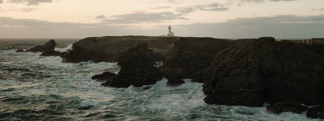 Goulphar lighthouse on the wild coast of Belle-Île-en-Mer, France