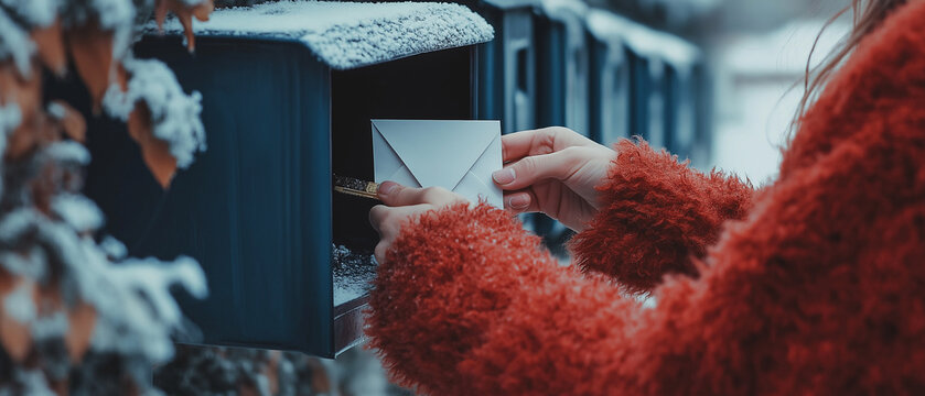 AI generator images of Mailing Service ,Mailbox , Postcard Direct Mail person placing a letter into a mailbox ready for delivery