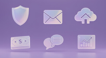 Digital Icons Representing Security Email Cloud Storage Finance Communication and Analytics