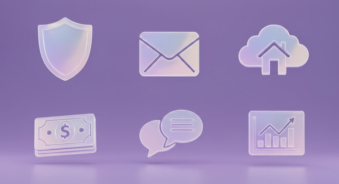Digital Icons Representing Security Email Cloud Storage Finance Communication and Analytics