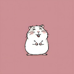 A cartoon hamster is smiling and standing on a pink background