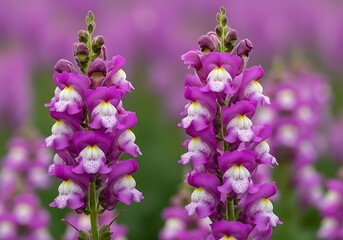 Vibrant purple snapdragon flowers bloom with delicate beauty