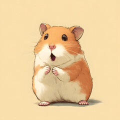 A small hamster is standing on a yellow background